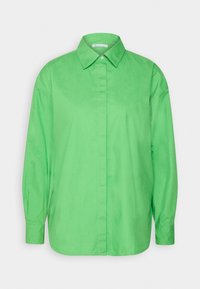 Grüne Button-up-Hemd mit klassischem Kragen, langen Ärmeln und lockerer Passform. Hergestellt aus glattem Baumwollstoff und mit minimalen Nähten versehen.