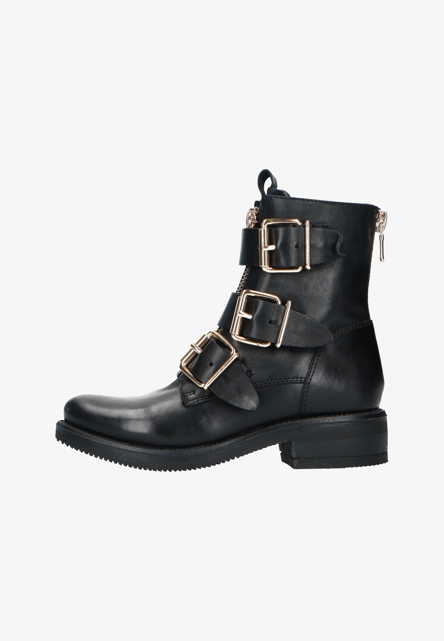 Sacha Schwarze Biker Boots Mit Goldenen Schnallen Platform Ankle Boots Schwarz Black Zalando De