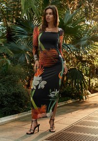 Next KEW COLLECTION SQUARE NECK LONG SLEEVE  - Dzsörzéruha - black orange floral