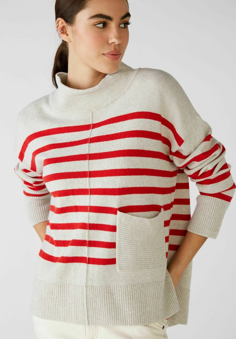 Damen Strickjacken | Oui Strickpullover white red/rot - UT08416 Damen Strickjacken | Oui Strickpullover white red/rot - UT08416