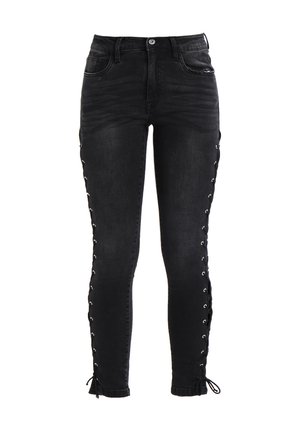 Urban Classics LACE UP PANTS - Vaqueros pitillo - black washed