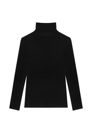 Zwarte turtleneck top van zachte stof, met lange mouwen en een aansluitend ontwerp. Geen zichtbare patronen of hardwaredetails.