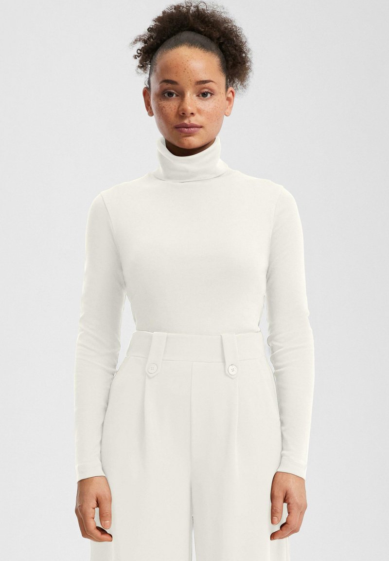 QS LANGARMSHIRT MIT ROLLKRAGEN - Top s dlhým rukávom - ecru