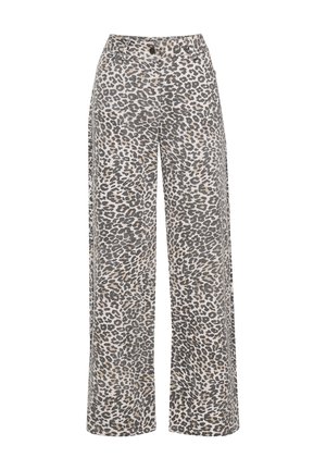Pantalons larges en imprimé léopard avec taille haute, fermeture à bouton et tissu respirant au toucher doux.