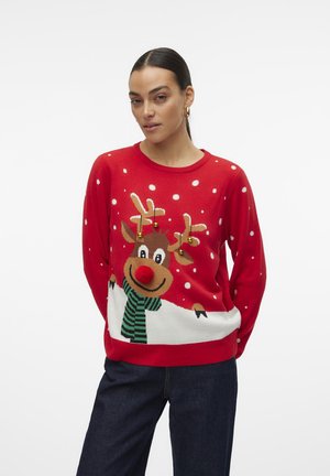 VMSNOWY DEER O NECK XMAS - Pulover - chinese red/jelly bean/black/friar brown/snow white/lion
