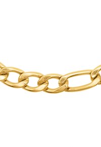 Collier en or composé de maillons ovale entrelacés avec une finition polie. Texture lisse et couleur dorée brillante uniforme.