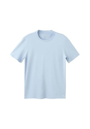 Svetlomodré tričko s krátkym rukávom a okrúhlym výstrihom na bielom pozadí, zobrazujúce predný pohľad s jednoduchým, čistým dizajnom.