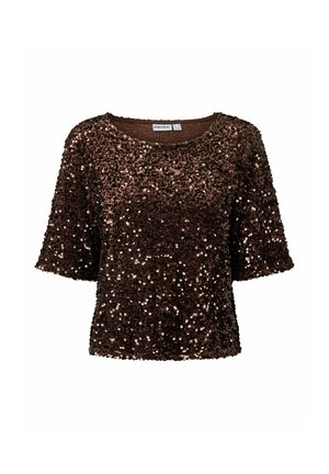 Pieces, SHORT SLEEVED TOP PCKAMMY SEQUIN - T-shirt imprimé - chicory coffee