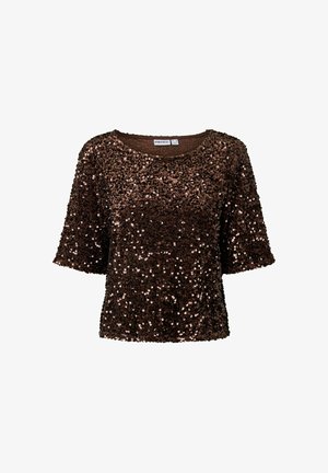 Pieces, SHORT SLEEVED TOP PCKAMMY SEQUIN - T-shirt imprimé - chicory coffee