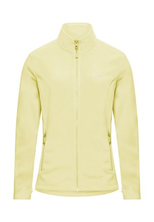 Lichtgele fleecejas met hoge kraag, rits over de hele lengte en zijzakken. Slim-fit design. Jack Wolfskin-logo op de borst.