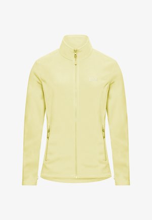 Lichtgele fleecejas met hoge kraag, rits over de hele lengte en zijzakken. Slim-fit design. Jack Wolfskin-logo op de borst.