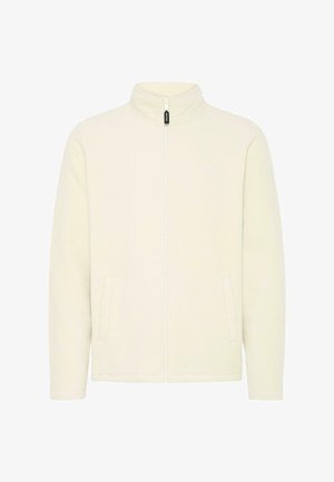 Svetlý béžový fleecový kabát s vysokým golierom, predným zipsom a dvoma bočnými vreckami. Má malé logo na ľavej hrudi.