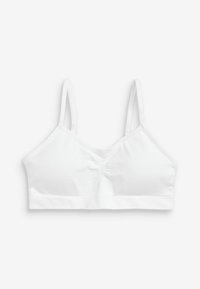 Hvid bomulds bralette med justerbare stropper, en glat tekstur og en samlet detalje i midten foran, velegnet til hverdagsbrug.