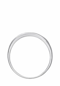 Anello in metallo argento con una finitura liscia e lucida. Il design è minimalista, caratterizzato da una forma circolare e una larghezza costante.