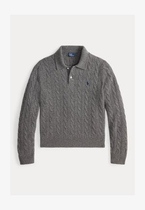 Polo Ralph Lauren, CABLE-KNIT WOOL-CASHMERE POLO SWEATER - Strikkegenser - flannel grey heather