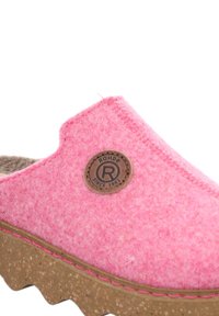 Pink felt slip-on clog with a textured upper, brown cork sole, and a circular logo patch featuring "Rohde" and "Since 1861."