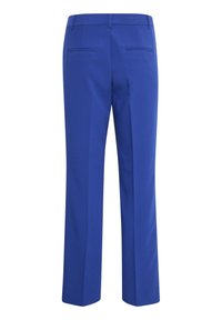 Pantaloni blu su misura con un tessuto morbido, design a gamba dritta, due tasche posteriori e una finitura pulita in vita.