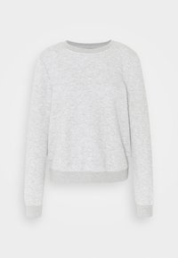 Sudadera gris con cuello redondo, mangas largas y puños y dobladillo acanalados. Confeccionada con un tejido suave y texturizado con un patrón sutil.