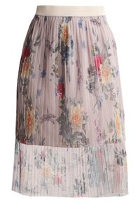 Falda midi de gasa plisada con un patrón floral en colores pastel. Cintura elástica. Tejido ligero y fluido con diseño de capas.