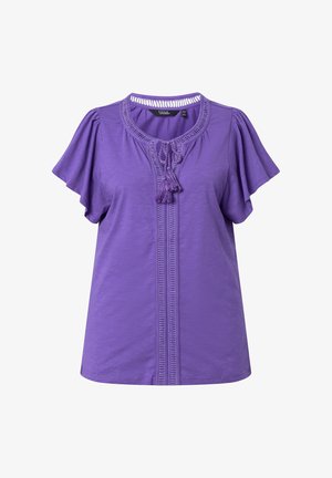 Ulla Popken, WING SLEEVE V-NECK TEE - Printtipaita - purple