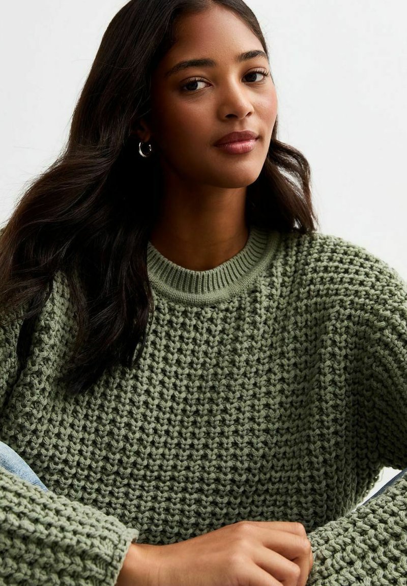 Chunky Sweater Moss Stitch Jumper Knitting Pattern Funnel Neck