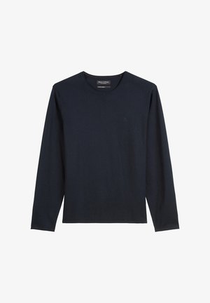 Langärmliges navyblaues Hemd aus Baumwolle mit rundem Ausschnitt und kleinem Logo auf der Brust. Glatte Textur mit regular Fit.