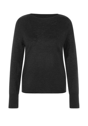 Schwarzer Pullover mit langen Ärmeln und rundem Ausschnitt aus funkelndem Material. Mit lockerem Schnitt und gerippten Bündchen. Einfaches, vielseitiges Design.