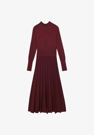Abito lungo a maniche lunghe di Marloon con un collo alto, caratterizzato da un corpetto aderente e una gonna plissè. Texture morbida e colore uniforme su tutta la superficie.