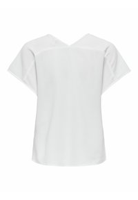 Haut blanc à manches courtes avec un dos en V, confectionné en tissu texturé. Présente une coupe ample et un ourlet droit.
