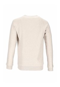 Helle beige Sweatshirt mit langen Ärmeln, Rundhalsausschnitt und gerippten Bündchen. Verfügt über einen glatten, strukturierten Stoff und ein klassisches Fit-Design.