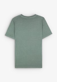Green cotton t-shirt with short sleeves, crew neckline, and soft texture. No patterns or graphics on the back. Simple and solid design.