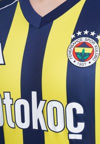 Fenerbahçe sporto marškiniai turi geltonas ir tamsiai mėlynas vertikalias juostas, v-ryšį ir ryškų ženklelį su penkiomis žvaigždėmis ant krūtinės.