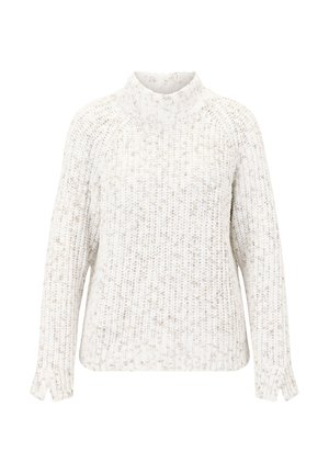Hvid, tekstureret strikket turtleneck sweater med en løs pasform, der har ribbede manchetter og kant, samt et subtilt spredt mønster over det hele.