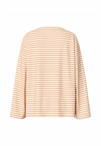 Camisa de manga larga con rayas horizontales rosas y crema, vista desde atrás sobre un fondo blanco.