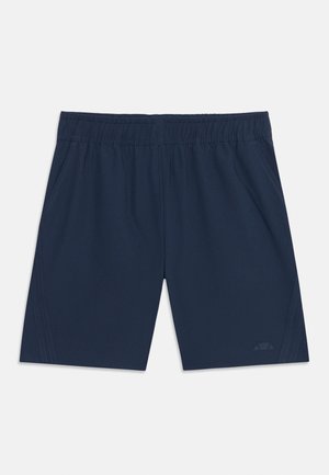 Navyblaue Shorts mit elastischem Bund, Seitentaschen und dezentem Logo auf dem linken Bein, entworfen für lässige oder sportliche Aktivitäten.