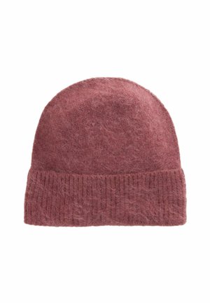 Weiche, flauschige gestrickte Mütze in staubigem Rosaton mit umgeschlagenem Rippbündchen.