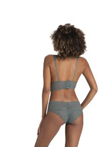 Mežģīņu bralete un atbilstošas hipster bikses blāvā teal krāsā. Iespējas: regulējami siksniņas, āķa aizdare un ziedu mežģīnes ar maigu tekstūru.