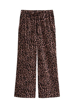 Luipaardprint broek van zachte, lichte stof. Bevat een wijd model met een elastische tailleband en een verstelbare trekkoord voor comfort.