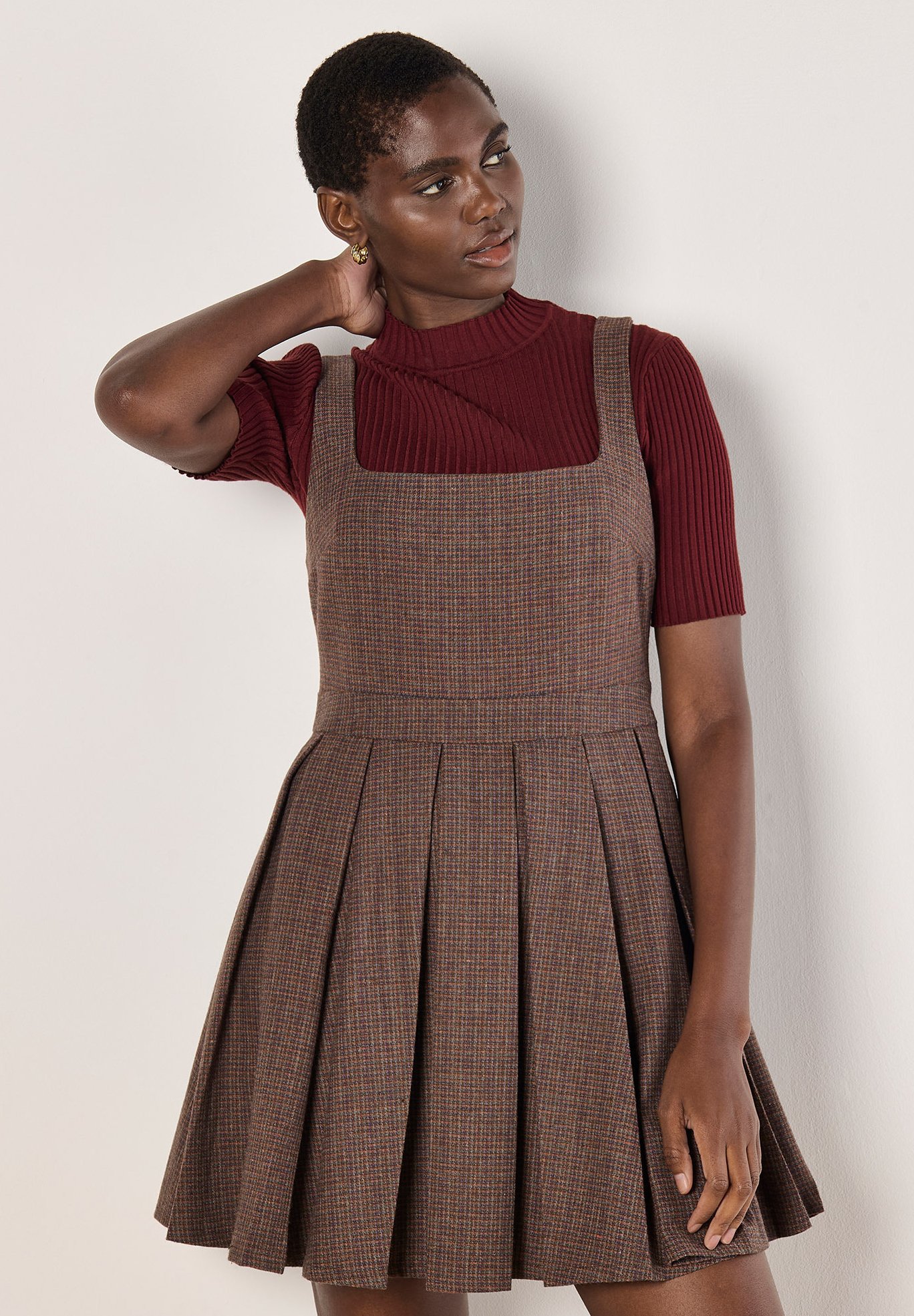 Apricot CHECK PLEATED SKATER MINI Day dress burgundy/bordeaux
