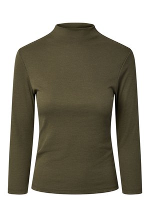 Pieces, TOP PCALLY 3/4 HIGH NECK - Top s dlhým rukávom - burnt olive
