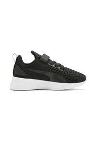 Baskets de sport noires en maille et matière synthétique. Dotées d'une semelle blanche, d'un dessus texturé et d'une sangle ajustable sur le dessus.