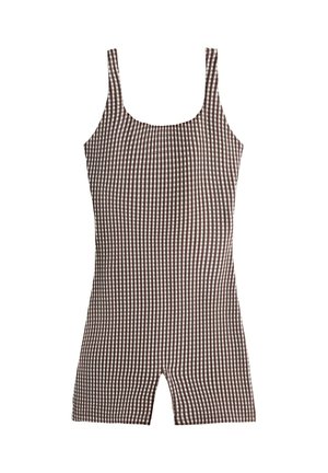 OYSHO, COMFORTLUX GINGHAM SHORT JUMPSUIT - Combinaison - brown