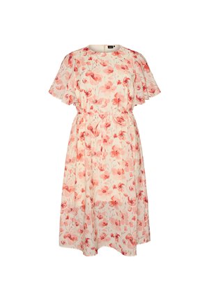 Zizzi, KNÖCHELLANGES KLEID MIT FLÜGELÄRMELN UND BINDEGÜRTEL - Day dress - rot