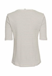Gestreepte short-sleeve top in wit en bruin, met een ronde halslijn en een licht gebogen zoom. Zachte, lichte stof.