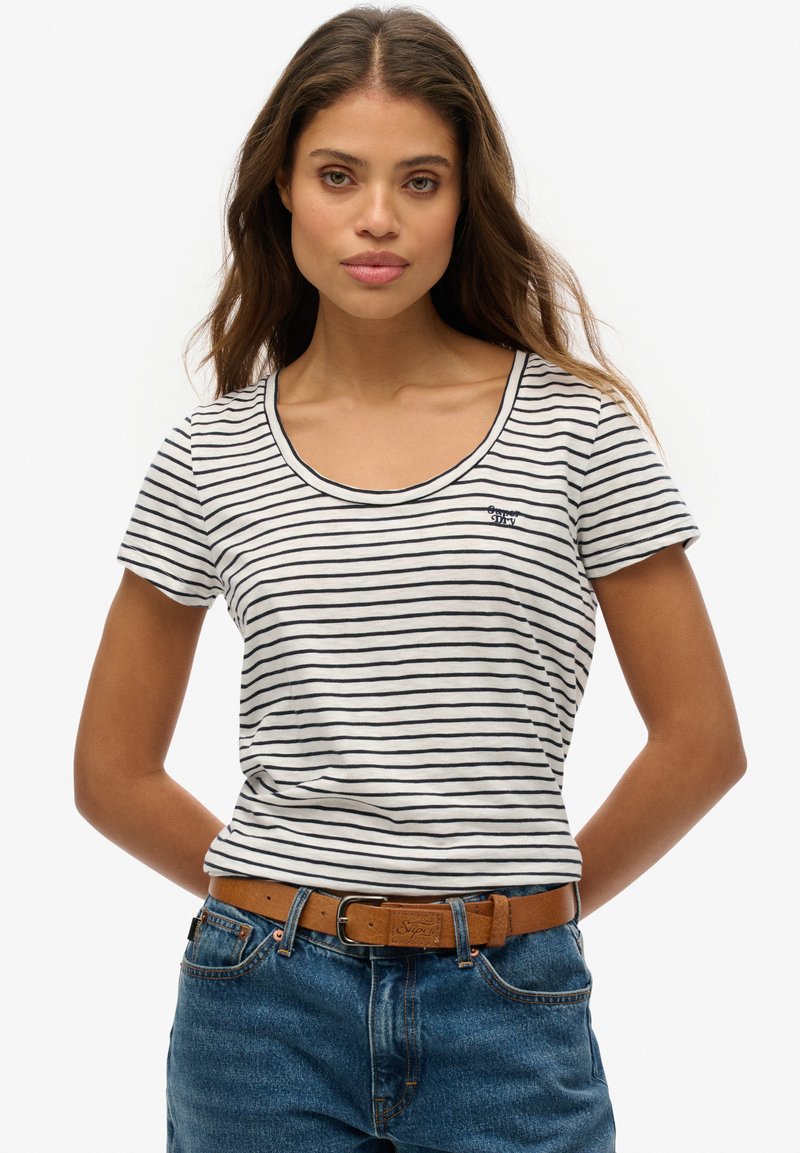 Superdry & Co SCOOP NECK - Camiseta estampada - optic eclipse navy stripe