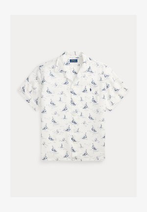 Chemise blanche à manches courtes boutonnée, avec motif bleu de voilier, phare et ancre, dotée d’une poche poitrine et du logo Polo Ralph Lauren.