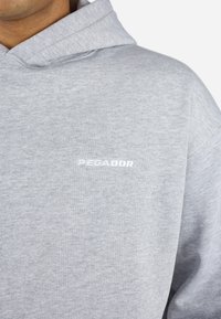 Grå bomullssweatshirt med hette, med en liten hvit brodert "PEGADOR"-logo på brystet. Myk tekstur og avslappet passform.