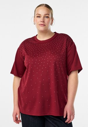 MIT STRASSSTEINEN UND RUNDHALSAUSSCHNITT - T-Shirt print - cabernet