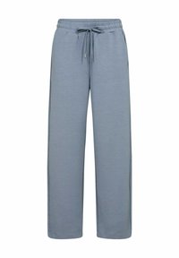Pantaloni della tuta azzurro chiaro, dal taglio rilassato, realizzati in tessuto morbido. Presentano un cinturino elastico con coulisse e tasche laterali.
