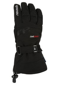 Guanto softshell nero con accenti testurizzati, cinturino regolabile e polsino elastico. Presenta un motivo esagonale sul dorso per una migliore presa.
